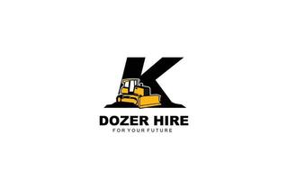 K logo dozer per costruzione azienda. pesante attrezzatura modello vettore illustrazione per il tuo marca.