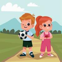 studenti bambini con calcio Palloncino vettore