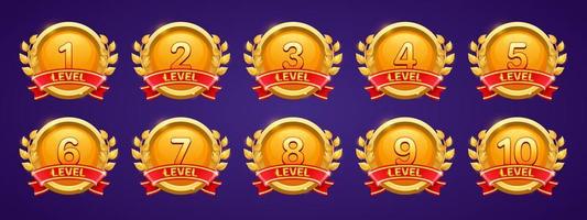 oro badge con livello numero per gioco ui design vettore