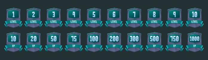pietra badge con livello numero e xp per gioco vettore