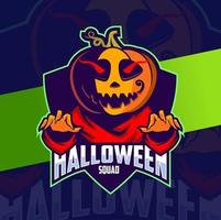 zucca Halloween portafortuna personaggio esport logo design per Halloween celebrazione e gioco logo vettore