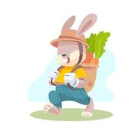 illustrazione di un' coniglio raccolta carote vettore