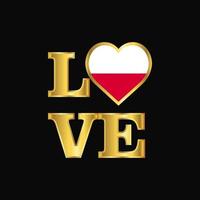 amore tipografia Polonia bandiera design vettore oro lettering