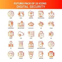 arancia Futuro 25 digitale sicurezza icona impostato vettore