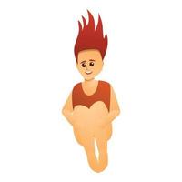 rosso capelli ragazza saltare nel piscina icona, cartone animato stile vettore