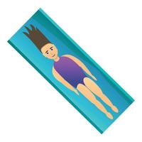 ragazza posare su piscina materasso icona, cartone animato stile vettore