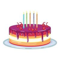 contento compleanno torta icona cartone animato vettore. anniversario festa vettore