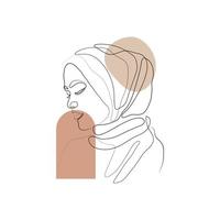 donna hijab uno linea arte manifesto ritratto illustrazione, femminile uno linea disegno vettore