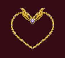 cuore sagomato d'oro telaio nel steampunk stile decorato con viola pietre preziose, vittoriano elementi, rivetti vettore