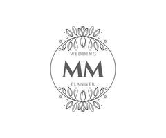 mm iniziali lettera nozze monogramma loghi collezione, mano disegnato moderno minimalista e floreale modelli per invito carte, Salva il Data, elegante identità per ristorante, boutique, bar nel vettore