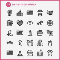 Stati Uniti d'America linea icona imballare per progettisti e sviluppatori icone di celebrazione fuoco d'artificio festa giorno cappello presidenti Stati Uniti d'America palla vettore