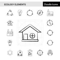 impostato di 17 ecologia elementi disegnato a mano icona impostato vettore