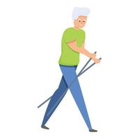 anziano uomo nordico a piedi icona, cartone animato stile vettore