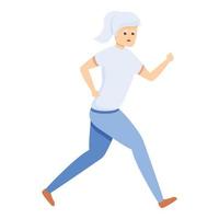 anziano donna sport a piedi icona, cartone animato stile vettore