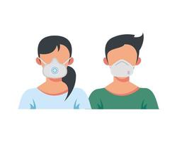 giovane coppia che indossa maschere mediche vettore