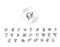 alfabeto monogramma calligrafia cuore scritto a mano vettore