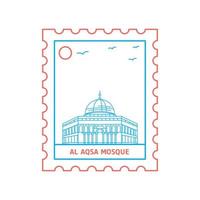 al aqsa moschea affrancatura francobollo blu e rosso linea stile vettore illustrazione