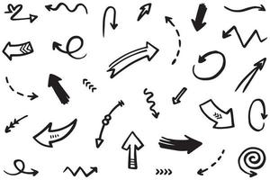 set di frecce disegnate a mano. elementi di design doodle vettoriali. illustrazione su sfondo bianco per infografica aziendale, banner, web e concept design. vettore