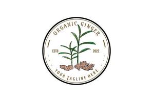 Vintage ▾ circolare distintivo etichetta di Zenzero pianta per azienda agricola o Prodotto logo vettore