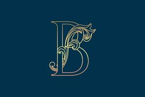 d'oro elegante lusso iniziale lettera B con turbine floreale ornamento logo e buio blu sfondo vettore