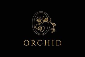 d'oro iniziale lettera o per orchidea fiore logo design vettore