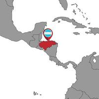 mappa pin con bandiera dell'honduras sulla mappa del mondo. illustrazione vettoriale. vettore