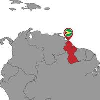 mappa pin con bandiera della Guyana sulla mappa del mondo. illustrazione vettoriale. vettore