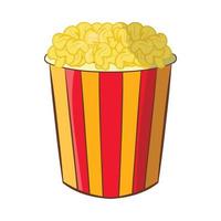 Popcorn nel a strisce secchio icona, cartone animato stile vettore