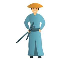 samurai con cappello icona, cartone animato stile vettore