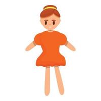Bambola nel rosso vestito icona, cartone animato stile vettore