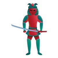 rosso re samurai icona, cartone animato stile vettore