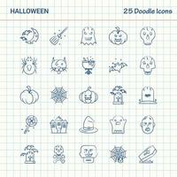 Halloween 25 scarabocchio icone mano disegnato attività commerciale icona impostato vettore