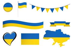impostato di ucraino bandiere e carta geografica Ucraina. vettore illustrazione