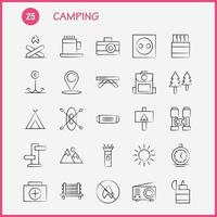 campeggio mano disegnato icona imballare per progettisti e sviluppatori icone di panchina campeggio all'aperto viaggio campeggio incontro all'aperto fuoco vettore