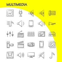 multimedia mano disegnato icona per ragnatela Stampa e mobile uxui kit come come mobile cellula Telefono hardware telecamera video Immagine film pittogramma imballare vettore