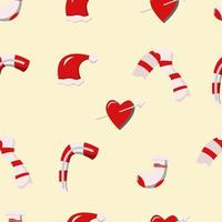 Natale senza soluzione di continuità modello con caramella, Santa cappello, cuore con freccia, sciarpa, e calzini, facile per modificare vettore
