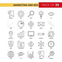 marketing e SEO nero linea icona 25 attività commerciale schema icona impostato vettore