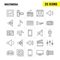 multimedia linea icona per ragnatela Stampa e mobile uxui kit come come mobile cellula Telefono hardware telecamera video Immagine film pittogramma imballare vettore