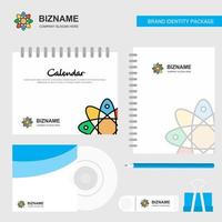 nucleare logo calendario modello CD copertina diario e USB marca stazionario pacchetto design vettore modello