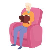 lettura vecchio uomo icona, cartone animato stile vettore