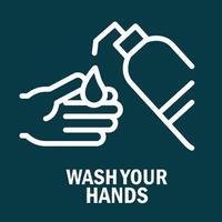 proteggere e lavarsi le mani pittogramma con messaggio vettore