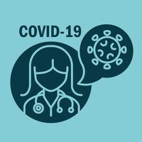 covid-19 e composizione del coronavirus con pittogramma vettore