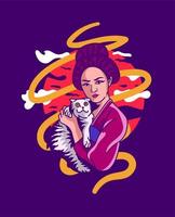 ragazza geisha con gatto vettore