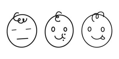 impostato di cerchio facciale espressione scarabocchio mano disegnato con schema. sensazione di emozione vettore