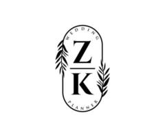 zk iniziali lettera nozze monogramma loghi collezione, mano disegnato moderno minimalista e floreale modelli per invito carte, Salva il Data, elegante identità per ristorante, boutique, bar nel vettore