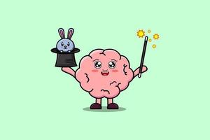 carino cartone animato cervello mago con coniglietto personaggio vettore