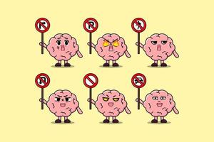 carino cervello cartone animato personaggio Tenere traffico cartello vettore