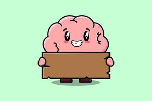 carino cartone animato cervello Tenere vuoto di legno testo tavola vettore