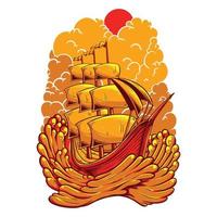 vettore illustrazione colorato nave su il mare onde Vintage ▾ illustrazione