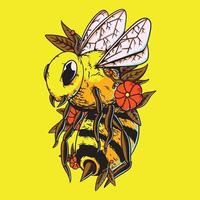vettore illustrazione colorato miele ape circondato di fiori Vintage ▾ illustrazione